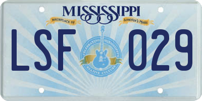 MS license plate LSF029