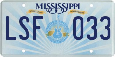MS license plate LSF033