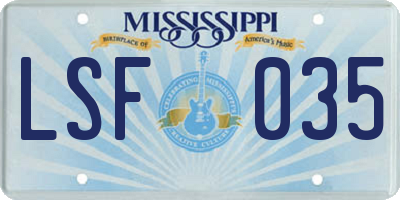 MS license plate LSF035