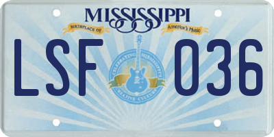 MS license plate LSF036