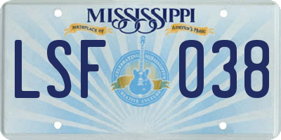 MS license plate LSF038