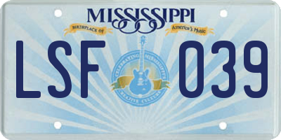 MS license plate LSF039