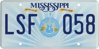 MS license plate LSF058