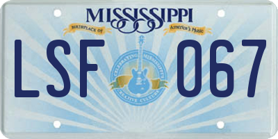 MS license plate LSF067