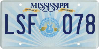 MS license plate LSF078