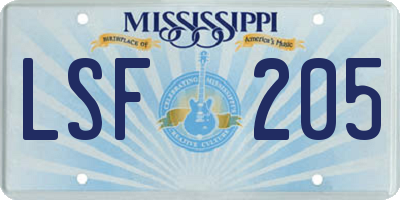 MS license plate LSF205