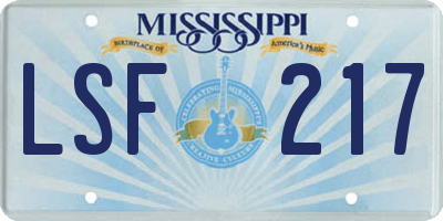 MS license plate LSF217