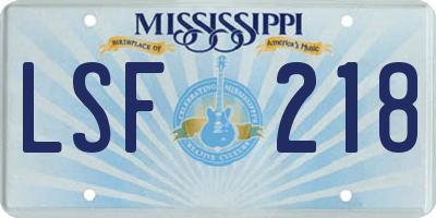 MS license plate LSF218