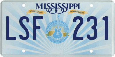 MS license plate LSF231