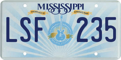 MS license plate LSF235