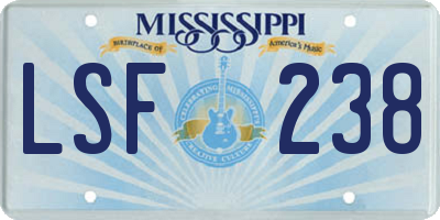 MS license plate LSF238
