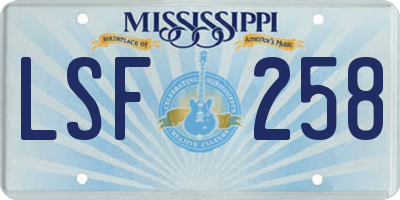 MS license plate LSF258