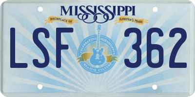 MS license plate LSF362
