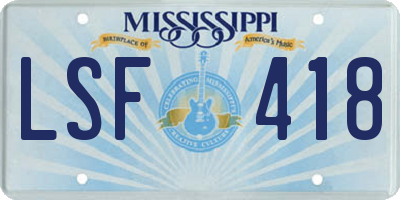 MS license plate LSF418