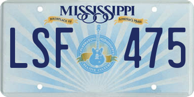 MS license plate LSF475