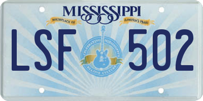 MS license plate LSF502