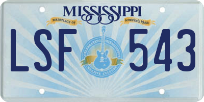 MS license plate LSF543