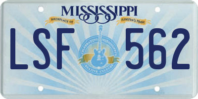 MS license plate LSF562