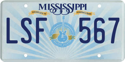 MS license plate LSF567