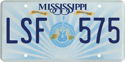 MS license plate LSF575