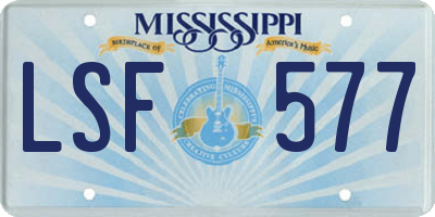 MS license plate LSF577