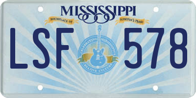 MS license plate LSF578