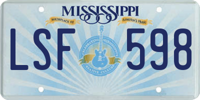 MS license plate LSF598