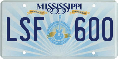MS license plate LSF600