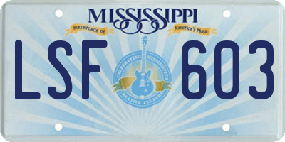 MS license plate LSF603