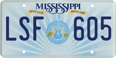 MS license plate LSF605