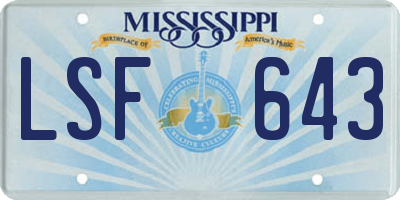 MS license plate LSF643