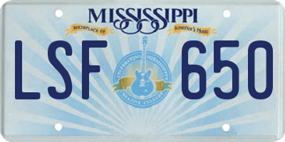 MS license plate LSF650