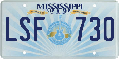 MS license plate LSF730