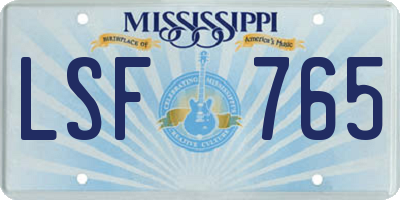 MS license plate LSF765