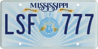 MS license plate LSF777
