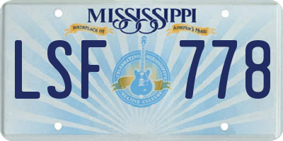 MS license plate LSF778
