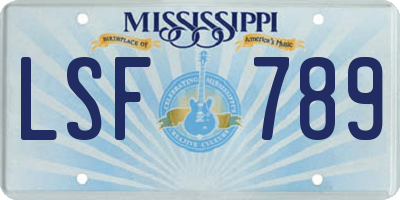 MS license plate LSF789