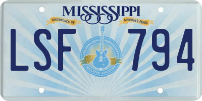 MS license plate LSF794