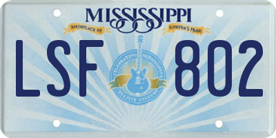 MS license plate LSF802