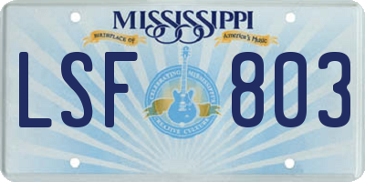 MS license plate LSF803