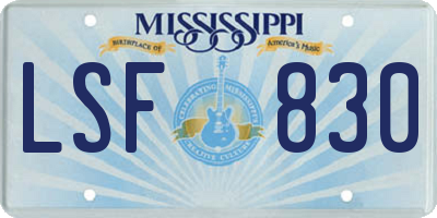 MS license plate LSF830