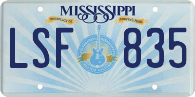 MS license plate LSF835