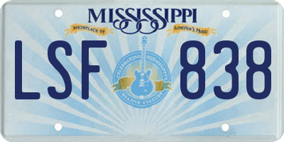 MS license plate LSF838
