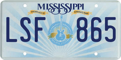 MS license plate LSF865