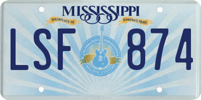 MS license plate LSF874