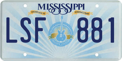 MS license plate LSF881