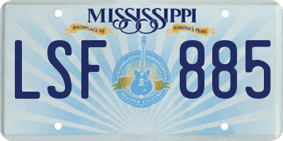 MS license plate LSF885