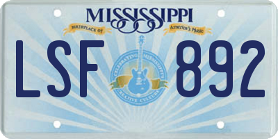 MS license plate LSF892