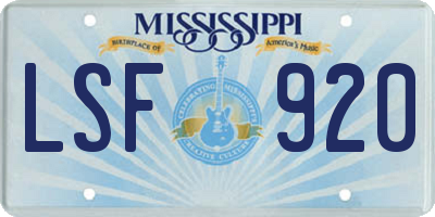 MS license plate LSF920
