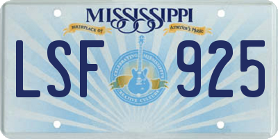 MS license plate LSF925